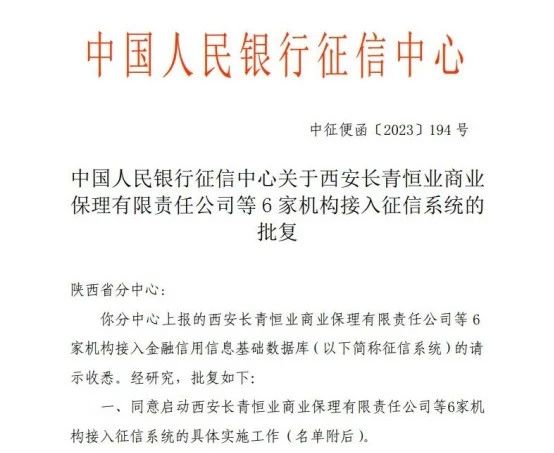 【要聞】財(cái)信小貸、融資租賃公司均獲批接入人民銀行二代征信系統(tǒng)